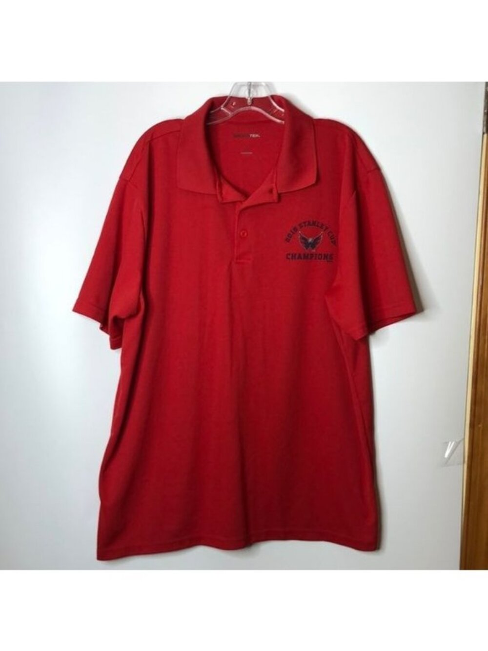 Sport-Tek Mens Red Washington Capitals NHL 2018 Champions Polo Shirt Size 2XL